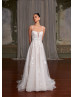 Beaded Ivory Lace Tulle Floral Wedding Dress With Detachable Cap Sleeves